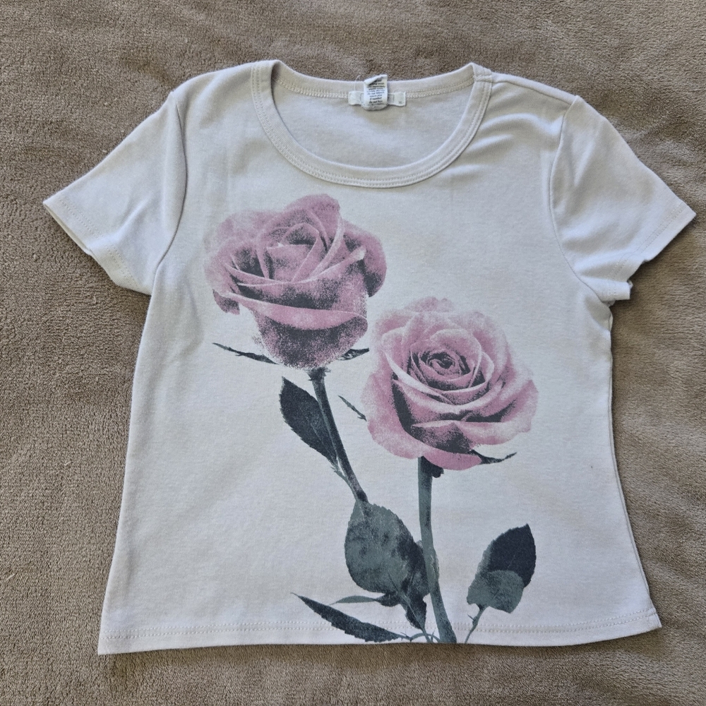 Full Tilt Big Girls Rose Print Tee in Pink and White Size XL